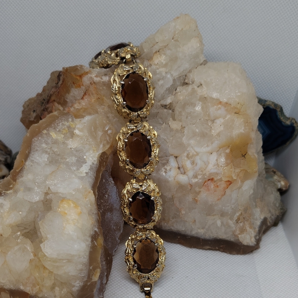 Art Deco Czech Glass Elegant Gold Gilt Women's Bracelet